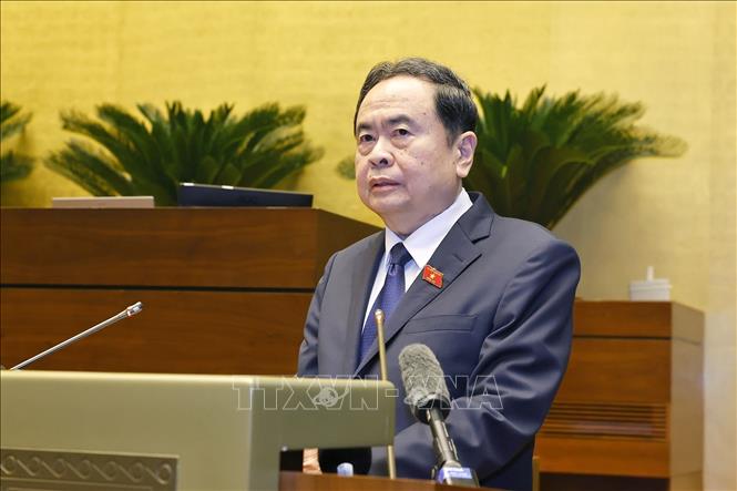 Chủ tịch Quốc hội Trần Thanh Mẫn, Chủ tịch Hội đồng Bầu cử Quốc gia phát biểu khai mạc Hội nghị. Ảnh: Doãn Tấn - TTXVN