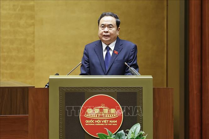 Chủ tịch Quốc hội Trần Thanh Mẫn, Chủ tịch Hội đồng Bầu cử Quốc gia phát biểu khai mạc Hội nghị. Ảnh: Doãn Tấn - TTXVN