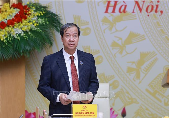 Bộ trưởng Bộ Giáo dục và Đào tạo Nguyễn Kim Sơn phát biểu. Ảnh: Dương Giang-TTXVN 