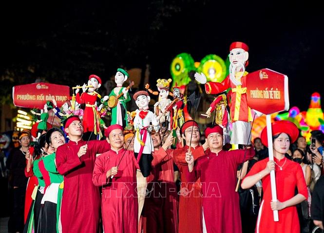 Phường rối Tế Tiêu Lễ hội múa rối Hà Nội 2025. Ảnh: Khánh Hoà - TTXVN