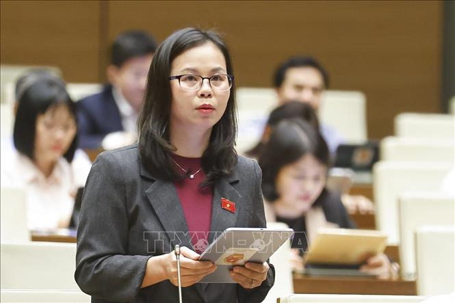 Đại biểu Quốc hội tỉnh Lạng Sơn Chu Thị Hồng Thái phát biểu. Ảnh: Doãn Tấn - TTXVN