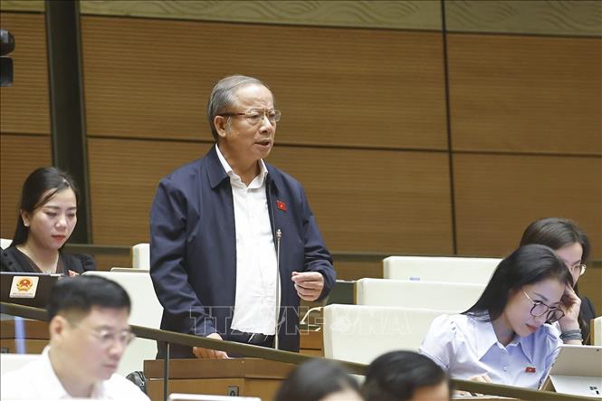 Đại biểu Quốc hội tỉnh Hưng Yên Nguyễn Văn Thân phát biểu. Ảnh: Doãn Tấn - TTXVN