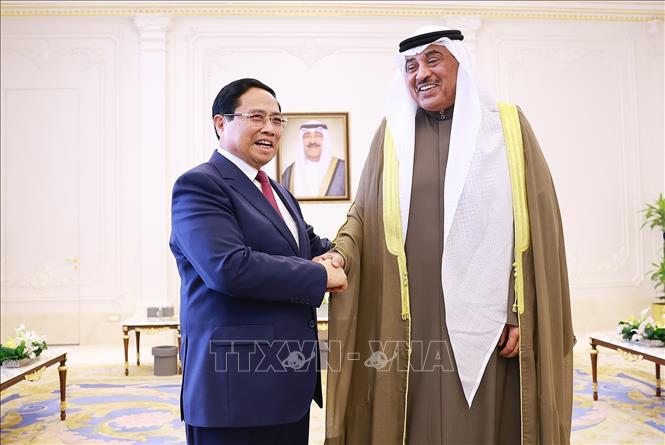 Thủ tướng Phạm Minh Chính hội kiến Hoàng Thái tử Kuwait Sheikh Sabah Al-Khaled Al-Hamad Al-Sabah. Ảnh: Dương Giang-TTXVN

