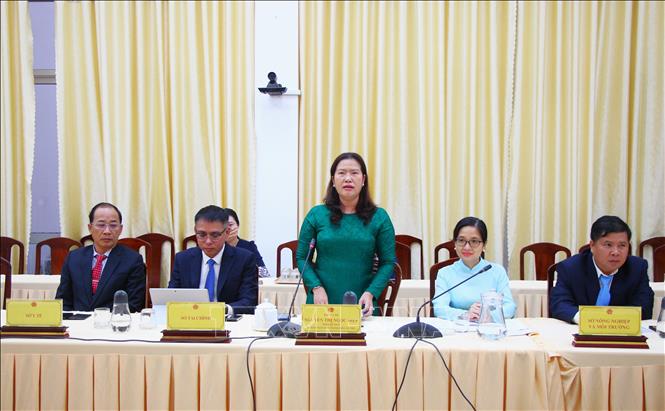  Bà Nguyễn Thị Ngọc Điệp, Phó Chủ tịch UBND thành phố Cần Thơ tiếp và làm việc với đoàn. Ảnh: Nguyễn Hằng - TTXVN