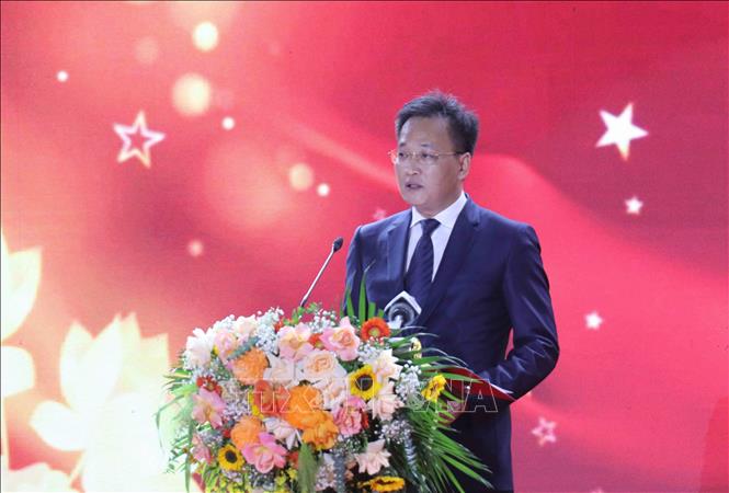 Bí thư Tỉnh ủy Hưng Yên Nguyễn Hữu Nghĩa phát biểu tại chương trình. Ảnh: Đinh Văn Nhiều-TTXVN