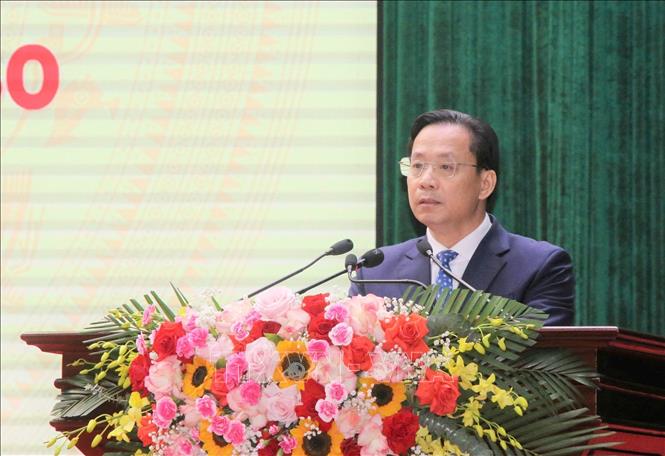 Đồng chí Hoàng Văn Nghiệm, Bí thư Tỉnh ủy, Trưởng Đoàn đại biểu Quốc hội tỉnh Sơn La, phát biểu chỉ đạo Đại hội. Ảnh: Nguyễn Cường - TTXVN. 