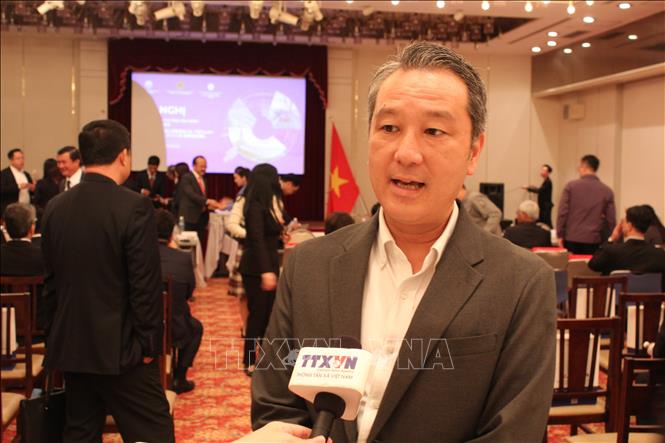 Ông Kamibayashiyama Masao, Tổng Giám đốc Công ty Sumitomo Forestry Việt Nam, trả lời phỏng vấn TTXVN. Ảnh: Phạm Tuân -PV TTXVN tại Nhật Bản.