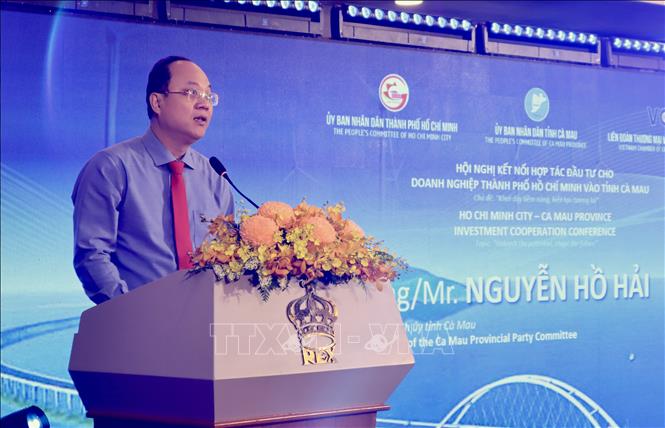 Ông Nguyễn Hồ Hải, Bí thư Tỉnh ủy Cà Mau, phát biểu tại hội nghị. Ảnh: Xuân Anh – TTXVN