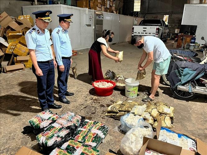 Tiêu hủy toàn bộ sản phẩm dưới sự giám sát của cơ quan chức năng Tuyên Quang. Ảnh: TTXVN phát