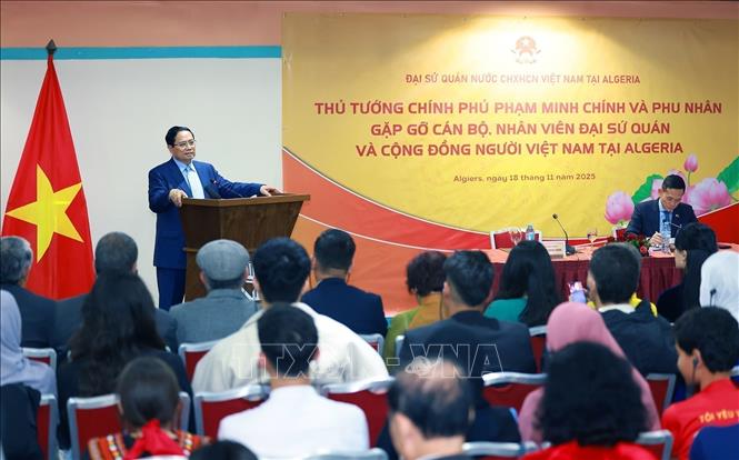 Prime Minister Pham Minh Chinh speaks at the meeting. VNA Photo: Dương Giang