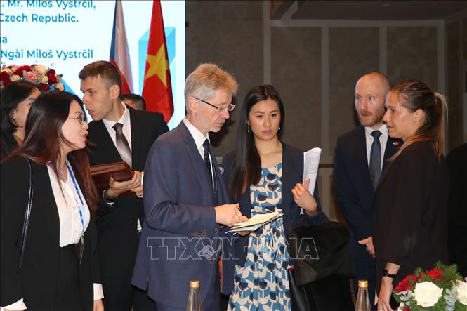Chủ tịch thượng viện Quốc hội nước Cộng hoà Séc Milos Vystrcil tại buổi gặp gỡ doanh nghiệp Việt Nam và Séc. Ảnh: Thanh Vũ-TTXVN
