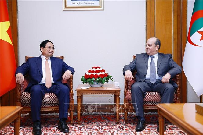 Thủ tướng Phạm Minh Chính hội đàm hẹp với Thủ tướng Algeria Sifi Ghrieb. Ảnh: Dương Giang-TTXVN
