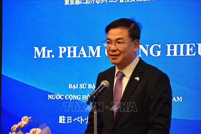 Đại sứ Việt Nam tại Nhật Bản Phạm Quang Hiệu phát biểu chào mừng hội nghị xúc tiến đầu tư của tỉnh Tây Ninh. Ảnh: Nguyễn Tuyến – PV TTXVN tại Nhật Bản