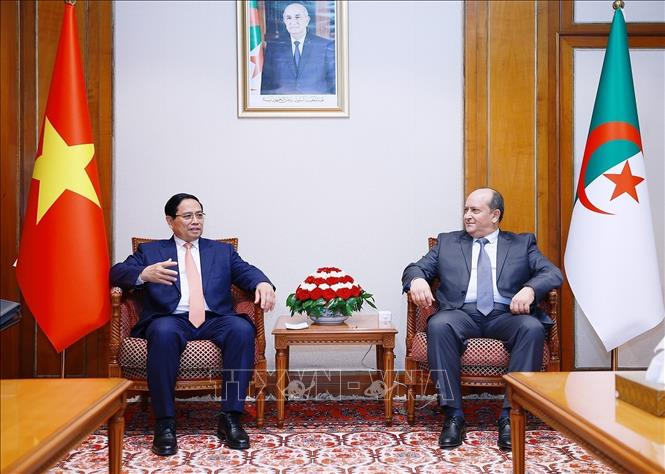 Thủ tướng Phạm Minh Chính hội đàm hẹp với Thủ tướng Algeria Sifi Ghrieb. Ảnh: Dương Giang-TTXVN