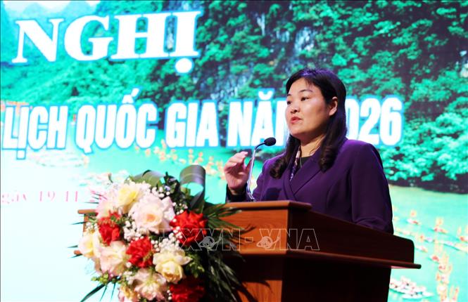 Phó Chủ tịch UBND tỉnh Ninh Bình Hà Thị Lan Anh phát biểu tại hội nghị. Ảnh: Thái Thuần – TTXVN