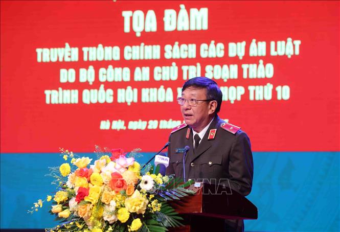 Thiếu tướng Đỗ Triệu Phong, Cục trưởng Cục Truyền thông Công an nhân dân phát biểu. Ảnh: Phạm Kiên - TTXVN