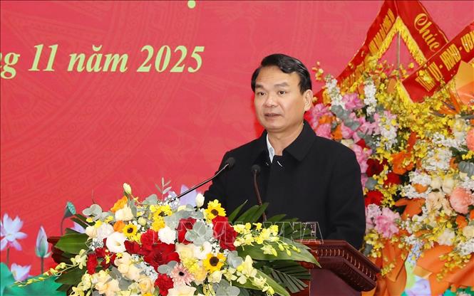 Bí thư Tỉnh ủy Ninh Bình Đặng Xuân Phong phát biểu tại lễ công bố và trao quyết định. Ảnh: Đức Phương - TTXVN