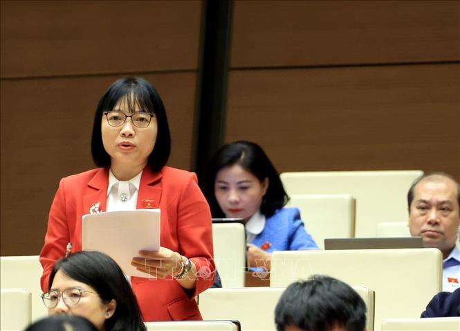 Đại biểu Quốc hội thành phố Hải Phòng Nguyễn Thị Việt Nga phát biểu. Ảnh: Tuấn Anh - TTXVN