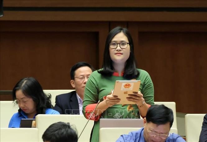 Đại biểu Quốc hội tỉnh Phú Thọ Hà Ánh Phượng phát biểu. Ảnh: Tuấn Anh - TTXVN