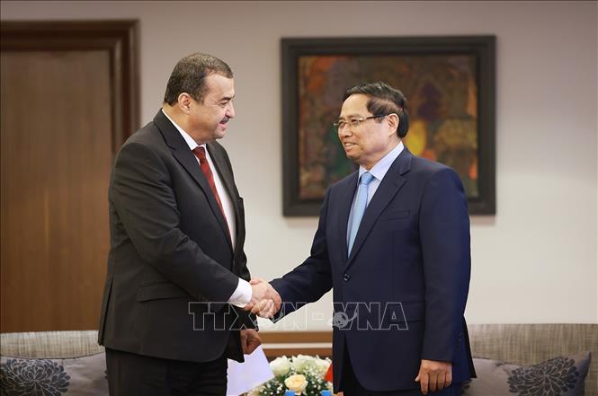Thủ tướng Phạm Minh Chính tiếp ông Mohamed Arkab, Bộ trưởng Bộ Năng lượng Algeria. Ảnh: Dương Giang-TTXVN