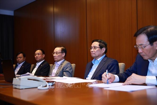 Prime Minister Pham Minh Chinh at the online meeting. VNA Photo: Dương Giang