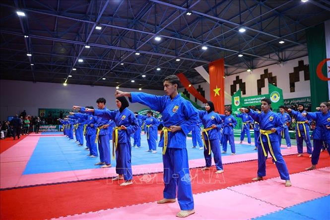 Màn biểu diễn của Đội tuyển quốc gia Vovinam Algeria và các vận động viên của Liên đoàn Vovinam tại Algeria. Ảnh: Dương Giang-TTXVN 