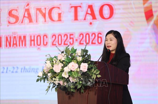 Phó Chủ tịch UBND tỉnh Lạng Sơn Trần Thanh Nhàn phát biểu tại Ngày hội đổi mới sáng tạo tỉnh Lạng Sơn năm học 2025-2026. Ảnh: Anh Tuấn – TTXVN