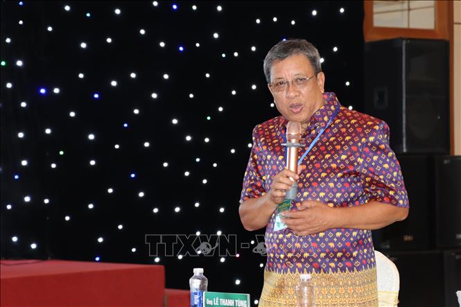 Ông Lê Thanh Tùng, Phó Chủ tịch Hiệp hội Ngành hàng lúa gạo Việt Nam đóng góp ý kiến nhân rộng mô hình canh tác lúa chất lượng cao, phát thải thấp. Ảnh: Thu Hiền - TTXVN