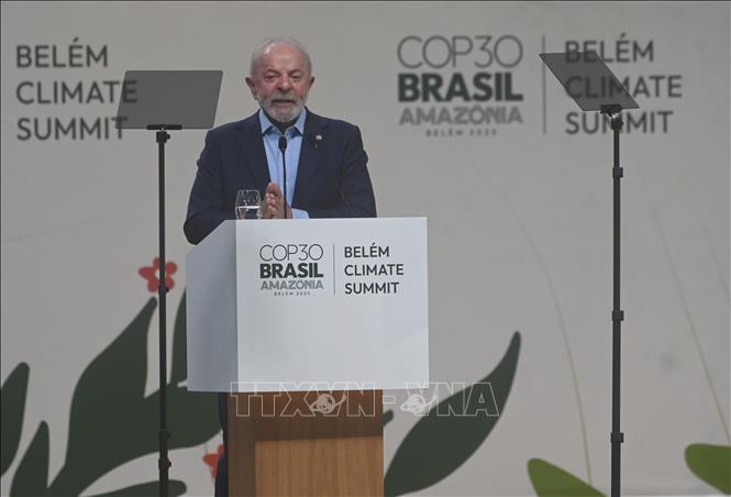 Tổng thống Brazil Luiz Inacio Lula da Silva phát biểu tại Hội nghị lần thứ 30 các bên tham gia Công ước khung của Liên hợp quốc về biến đổi khí hậu (COP30) ở Belem, ngày 6/11/2025. Ảnh: THX/TTXVN