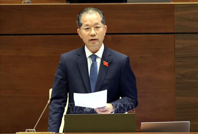 Chánh án Toà án nhân dân tối cao Nguyễn Văn Quảng giải trình, làm rõ một số vấn đề đại biểu Quốc hội nêu. Ảnh: Tuấn Anh - TTXVN