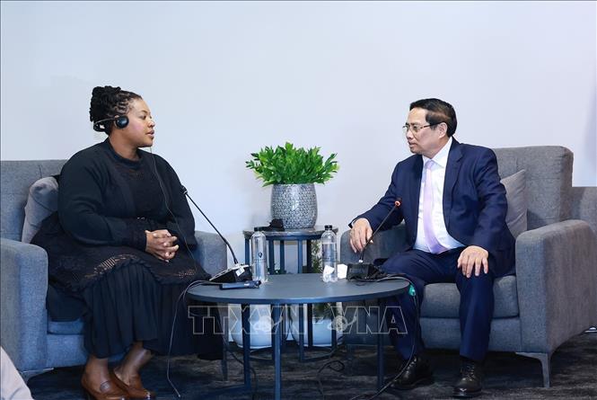 Prime Minister Pham Minh Chinh meets Sesakho Magadla, Interim Chief Executive Officer of the Petroleum Oil and Gas Corporation of South Africa (PetroSA). VNA Photo: Dương Giang