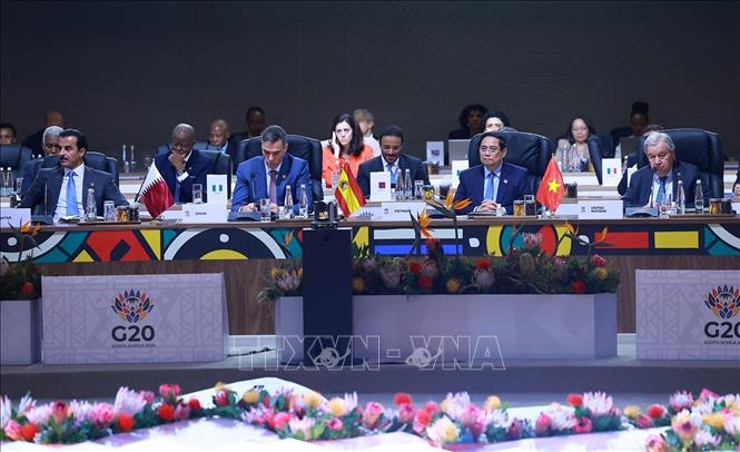 Thủ tướng Phạm Minh Chính tham dự Phiên khai mạc Hội nghị Thượng đỉnh G20 tại Nam Phi. Ảnh: Dương Giang-TTXVN
