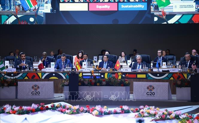 Thủ tướng Phạm Minh Chính tham dự Phiên khai mạc Hội nghị Thượng đỉnh G20 tại Nam Phi. Ảnh: Dương Giang-TTXVN
