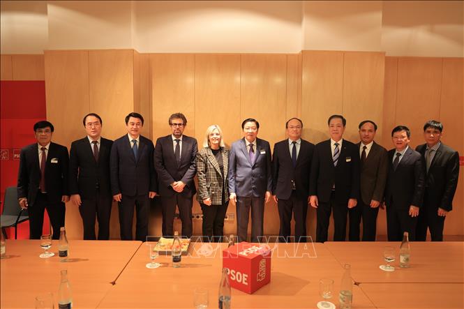 Làm việc với Phó Tổng Thư ký Nhóm Nghị sĩ Xã hội Begoña Nasarre Oliva. Ảnh: Anh Hiển - PV TTXVN tại châu Âu 