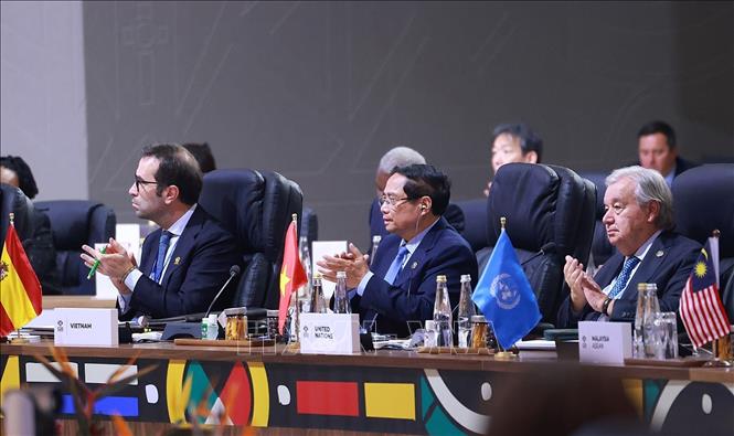 Thủ tướng Phạm Minh Chính tham dự và phát biểu tại Phiên toàn thể Hội nghị Thượng đỉnh G20. Ảnh: Dương Giang-TTXVN