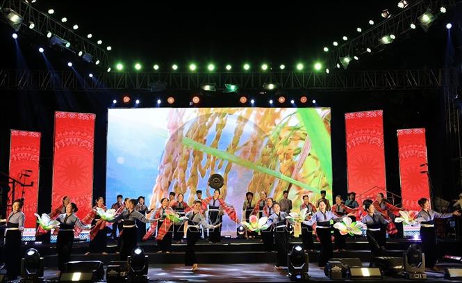 Tiết mục biểu diễn của đoàn nghệ thuật tỉnh Sơn La. Ảnh: Tuấn Anh - TTXVN