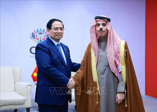 Prime Minister Pham Minh Chinh receives Saudi Arabia’s Minister of Foreign Affairs Faisal bin Farhan Al Saud. VNA Photo: Dương Giang