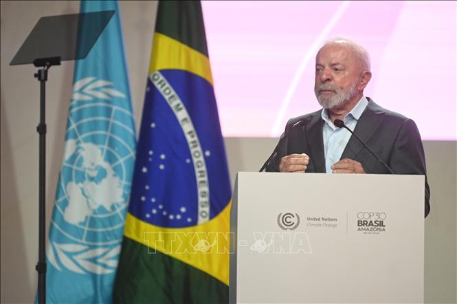 Tổng thống Brazil Luiz Inacio Lula da Silva phát biểu tại Hội nghị COP30 ở Belem, Brazil ngày 10/11/2025. Ảnh: THX/TTXVN