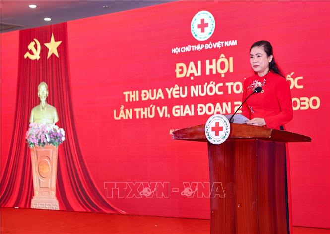 Chủ tịch Hội Chữ thập đỏ Việt Nam Đỗ Thị Thu Thảo phát biểu. Ảnh: Thanh Tùng - TTXVN