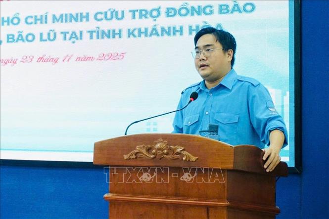 Anh Ngô Minh Hải, Bí thư Thành Đoàn, Chủ tịch Hội LHTN Việt Nam Thành phố Hồ Chí Minh phát biểu tại buổi lễ. Ảnh: Thu Hương - TTXVN