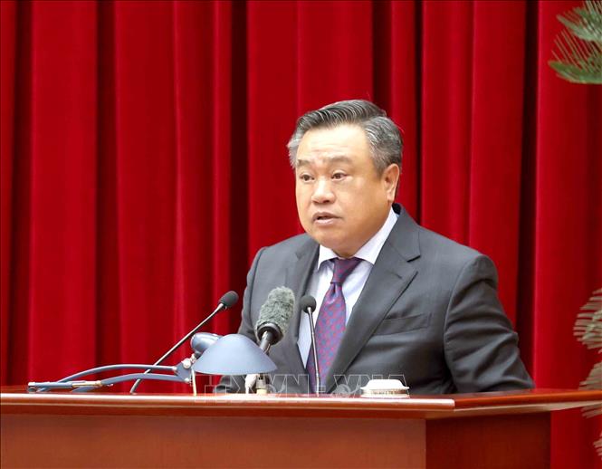 Đồng chí Trần Sỹ Thanh, Uỷ viên Trung ương Đảng, Chủ nhiệm Uỷ ban Kiểm tra Trung ương phát biểu tại hội nghị. Ảnh: Phương Hoa - TTXVN