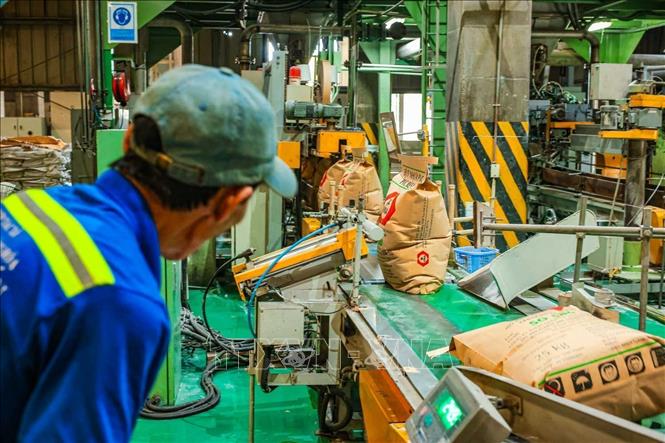 Hệ thống máy đóng bao tự động tại nhà máy TPC VINA. Ảnh: Hoàng Hiếu - TTXVN