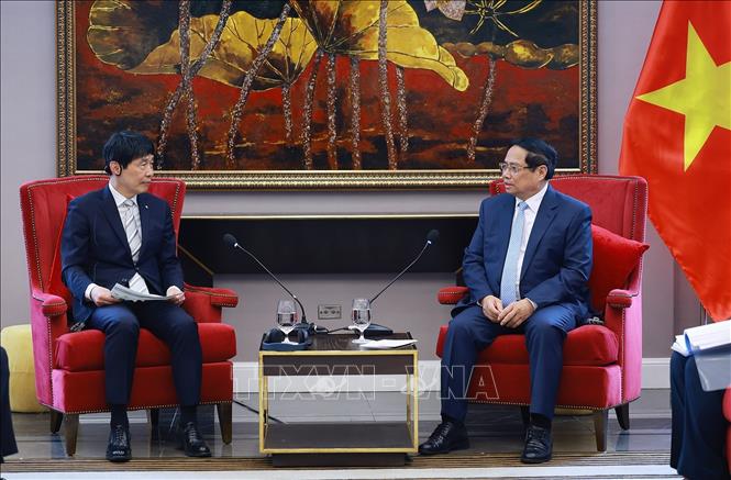 Thủ tướng Phạm Minh Chính tiếp ông Yamamoto Ichita, Thống đốc tỉnh Gunma (Nhật Bản). Ảnh: Dương Giang-TTXVN 