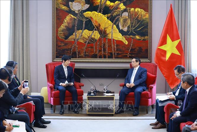 Thủ tướng Phạm Minh Chính tiếp ông Yamamoto Ichita, Thống đốc tỉnh Gunma (Nhật Bản). Ảnh: Dương Giang-TTXVN 