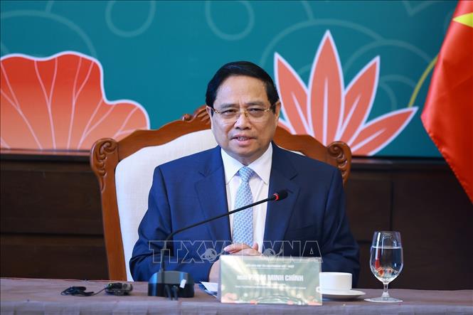 Thủ tướng Phạm Minh Chính phát biểu tại cuộc tiếp đoàn đại biểu địa phương Nhật Bản. Ảnh: Dương Giang-TTXVN
