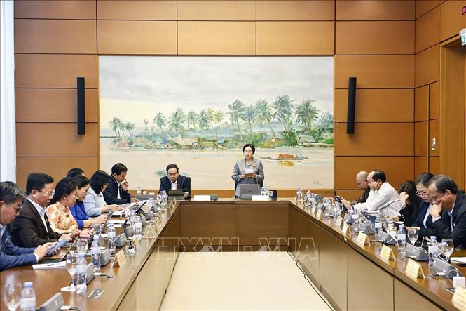 Đoàn đại biểu Quốc hội tỉnh Điện Biên và TP Cần Thơ thảo luận ở tổ. Ảnh: Doãn Tấn - TTXVN