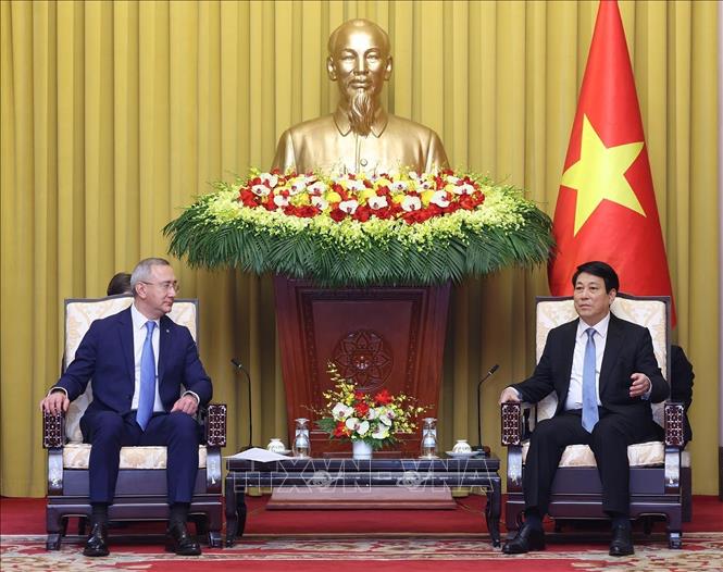 Chủ tịch nước Lương Cường tiếp ngài Vladislav Valerievich Shappha, Thống đốc tỉnh Kaluga, Liên bang Nga. Ảnh: Lâm Khánh – TTXVN