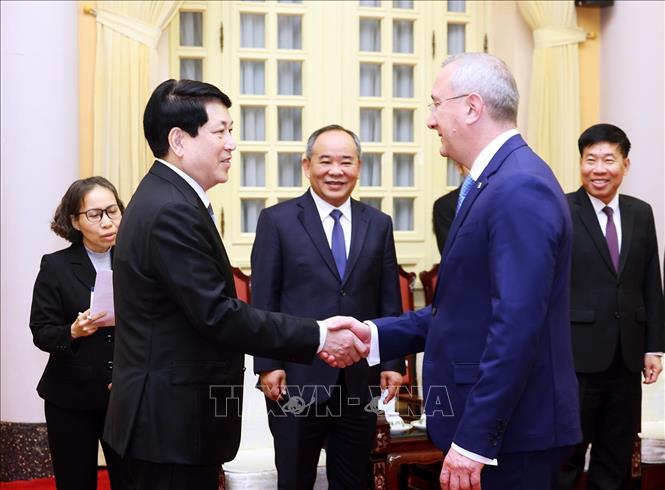 Chủ tịch nước Lương Cường tiếp ngài Vladislav Valerievich Shappha, Thống đốc tỉnh Kaluga, Liên bang Nga. Ảnh: Lâm Khánh – TTXVN