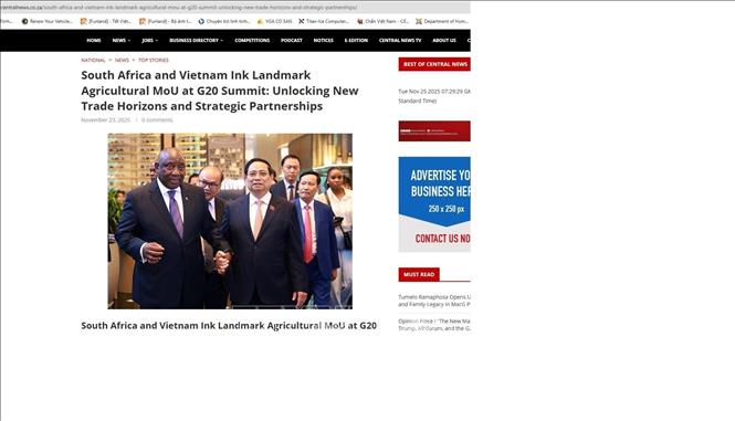 Bài đăng trên trang https://centralnews.co.za. Ảnh: TTXVN phát