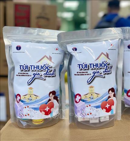 Túi thuốc gia đình do Sở Y tế TP.Hồ Chí Minh vận động gồm các loại thuốc cơ bản, thông thường. Ảnh: Đinh Hằng - TTXVN